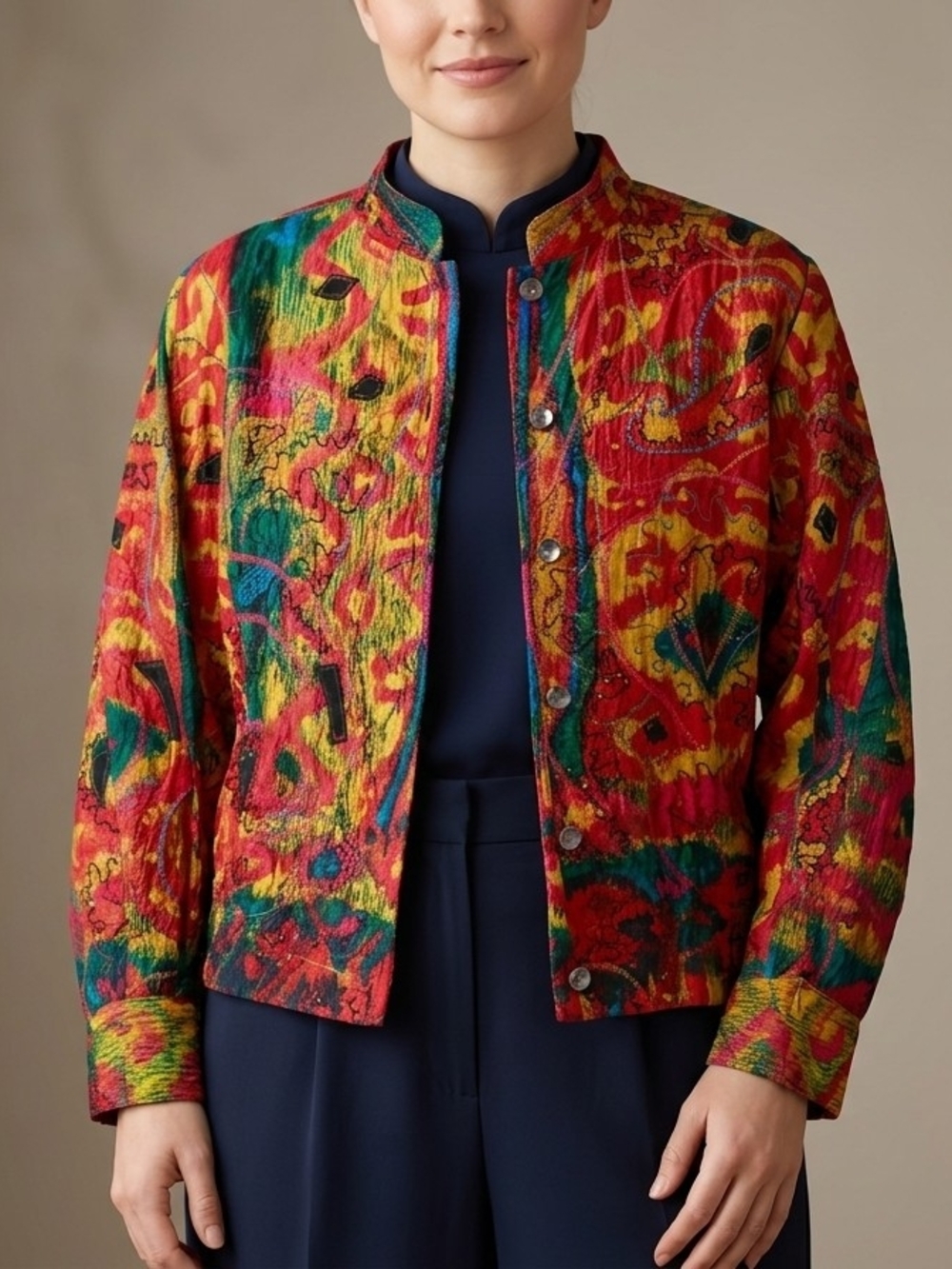 Chico's Vintage 100% Silk Beaded Embroidered Patchwork Jacket Pre-owned Size (3)